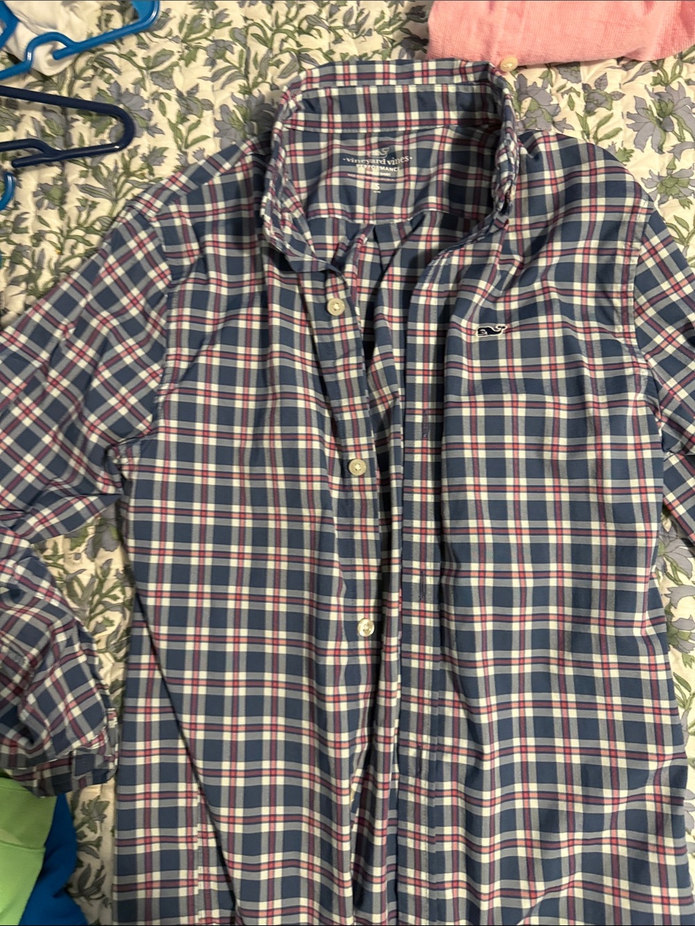 Vineyard Vines Blue, Red & White Plaid Performance Shirt